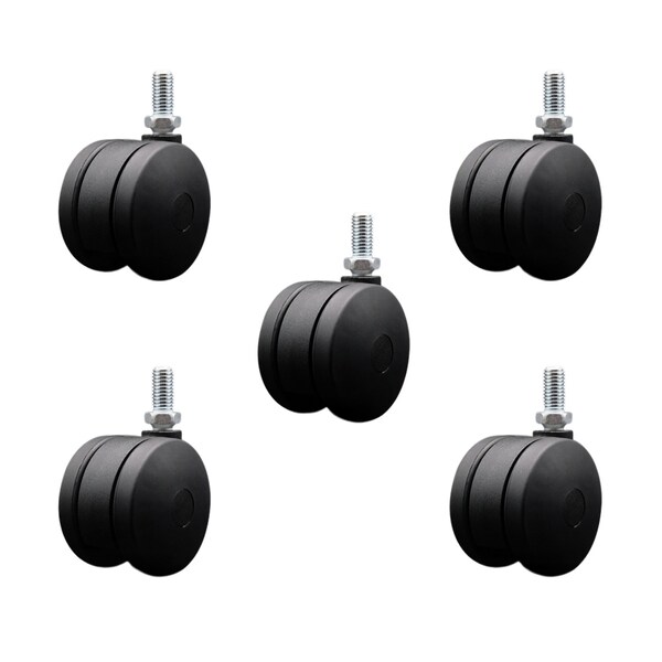3'' Office Chair Casters Nylon Twin Wheel 1/2 Threaded Stem, 5PK
